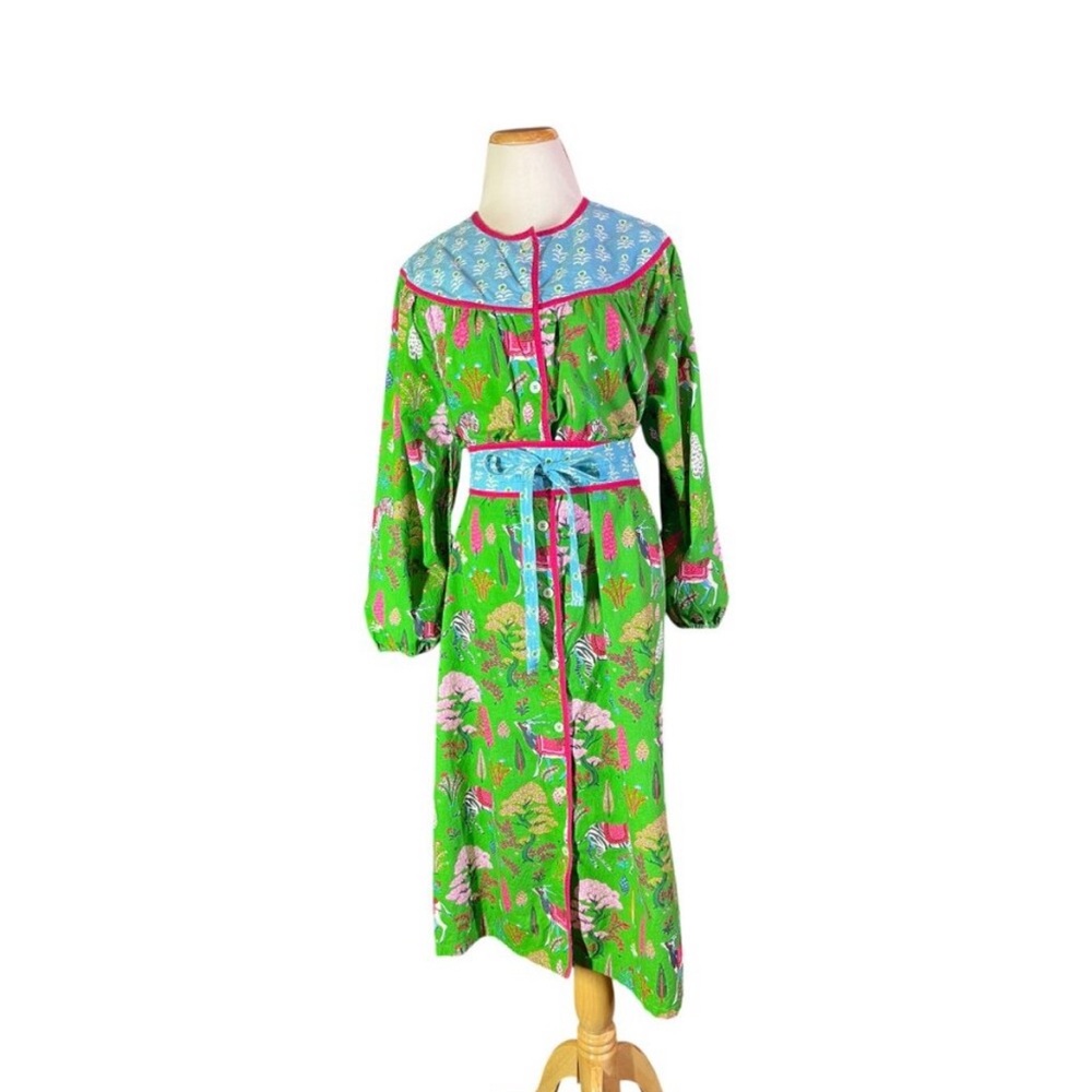 Printfresh x Pencil & Paper Co XS Green Zebra Antelope Forest Day to Nightgown